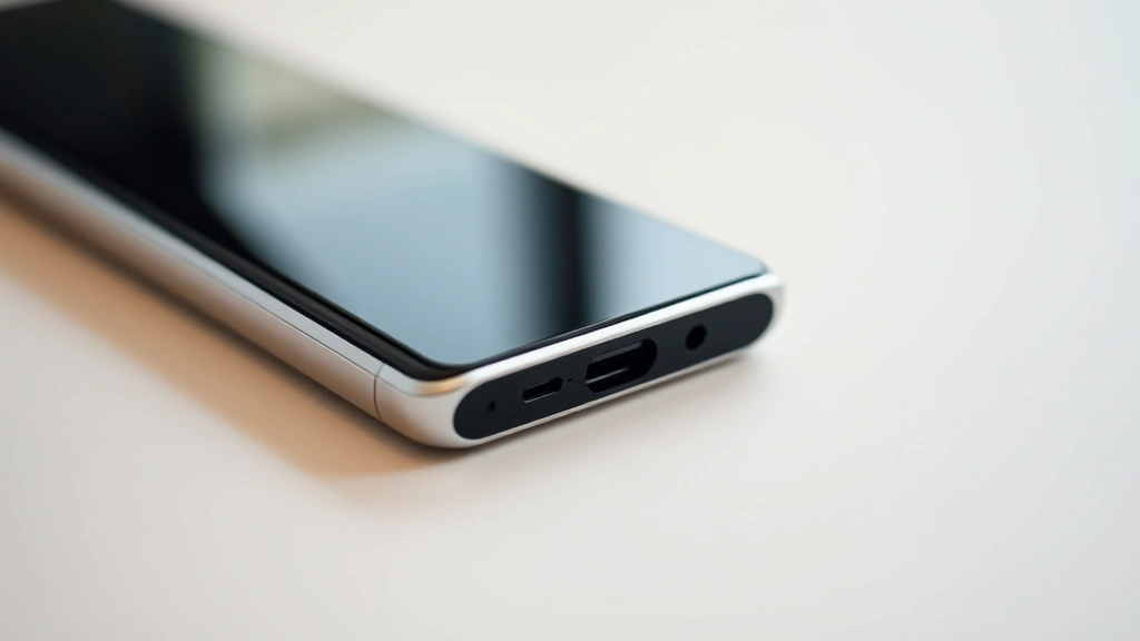 Close-up of sleek modern tech gadget with metallic finish and minimalist design on neutral background, professional product photography style, shallow depth of field