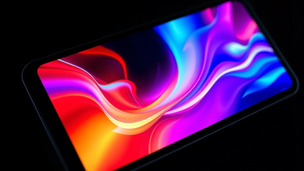 Tech gadget display screen showing vibrant colors, smooth gradients, and high refresh rate animation in action, bright and detailed