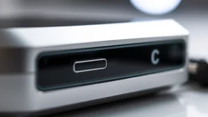 Close-up of sleek aluminum and glass gadget detail, professional product photography, studio lighting, shallow depth of field, premium tech device