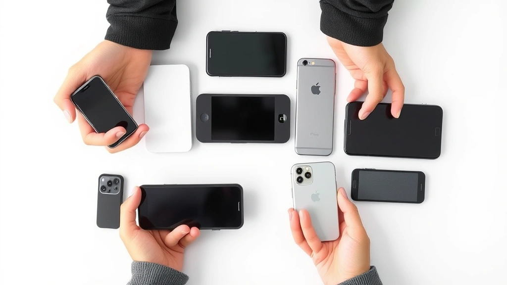 Hands holding and testing various consumer electronics gadgets against white background, showcasing durability and form factor comparison