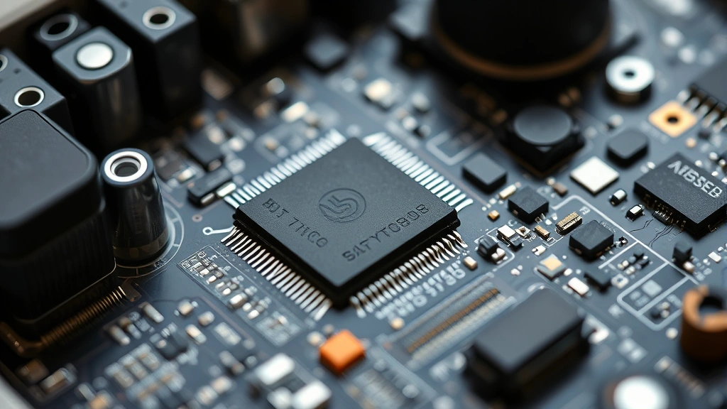 Close-up detailed shot of intricate circuit board components, microchips, and internal electronics showing the precision engineering inside modern gadgets