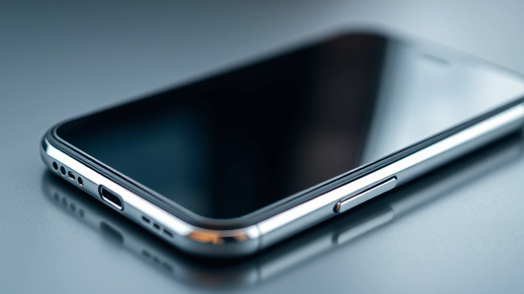 Close-up of premium smartphone showing polished metal frame and glass back, professional product photography lighting, shallow depth of field, tech product showcase style