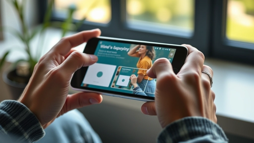 Hands holding the device during use, natural lighting showing display in action, user interaction perspective, realistic tech lifestyle photography