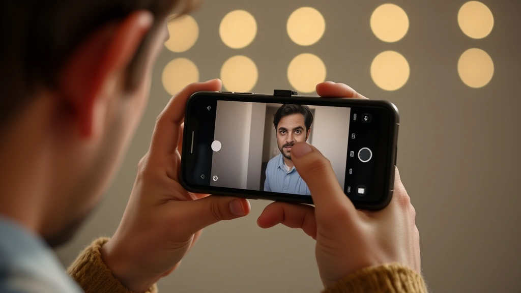 Person using advanced camera features on mobile device, capturing detailed photograph with professional lighting control and composition