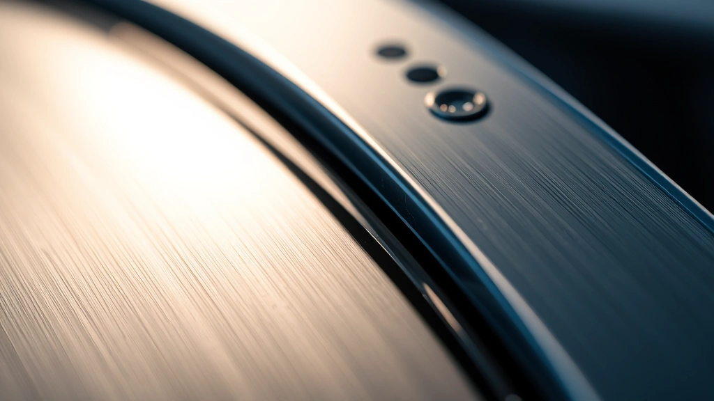 Close-up of premium metal and glass gadget surface showing texture and finish detail, professional product photography lighting