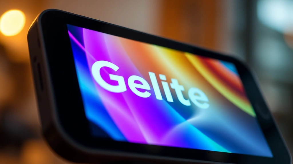 Gadget screen displaying vibrant colors and sharp text, angled perspective showing display brightness and clarity, warm ambient lighting reflecting off glass surface