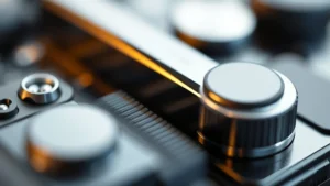 Close-up of high-quality aluminum and glass tech gadget components showing premium materials, shallow depth of field, professional product photography lighting