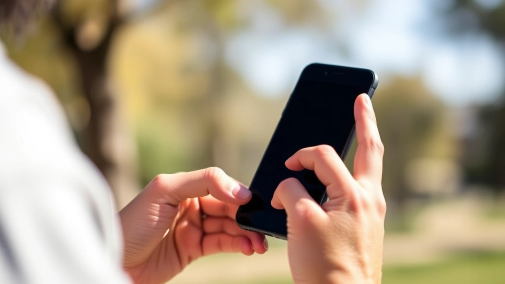 Person hands-on testing a smartphone or tablet device outdoors in natural daylight, showing real-world usage scenario with genuine interaction