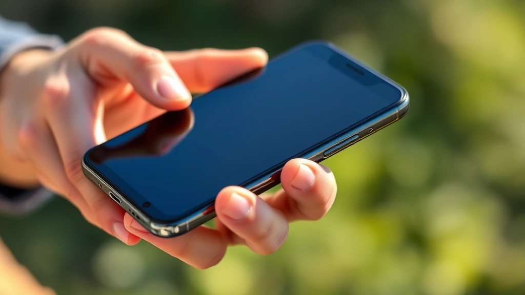 Close-up of hands holding a smartphone showing display quality and build materials, natural lighting