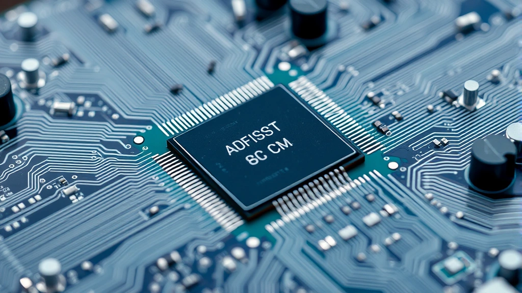 Close-up of circuit board and processor chip with intricate electronic components, showing advanced semiconductor technology and microarchitecture details