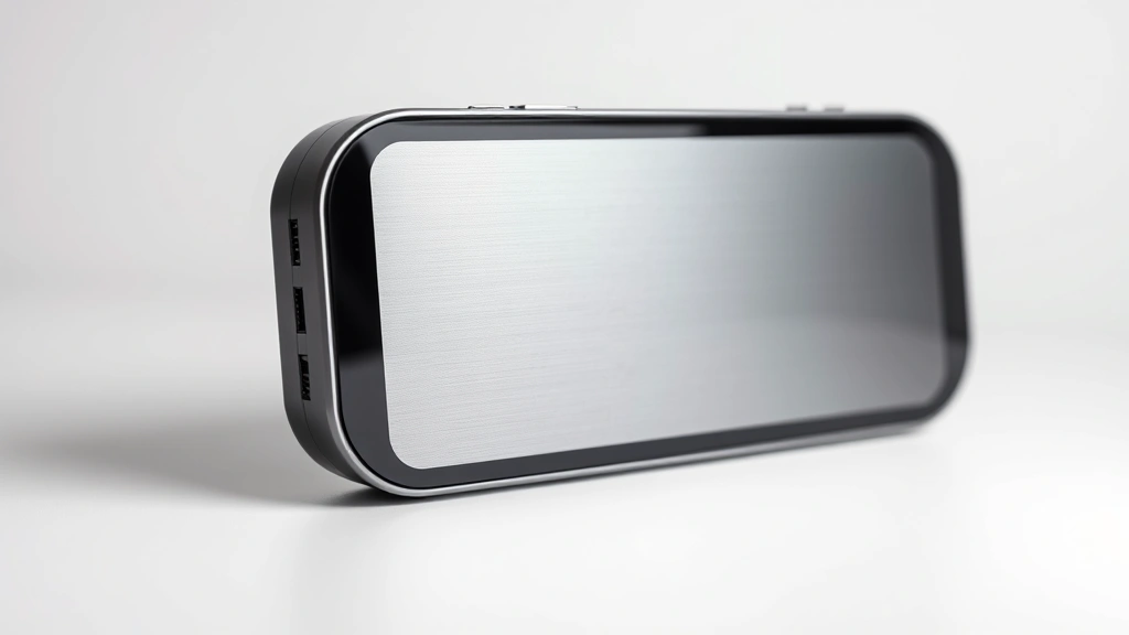 Sleek modern gadget with metallic finish and minimalist design on white background, professional product photography lighting