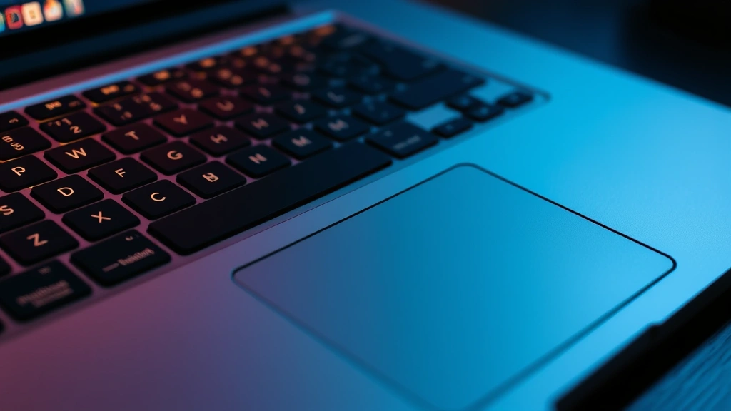 Laptop keyboard and trackpad with warm desk lighting, focusing on build quality and material texture