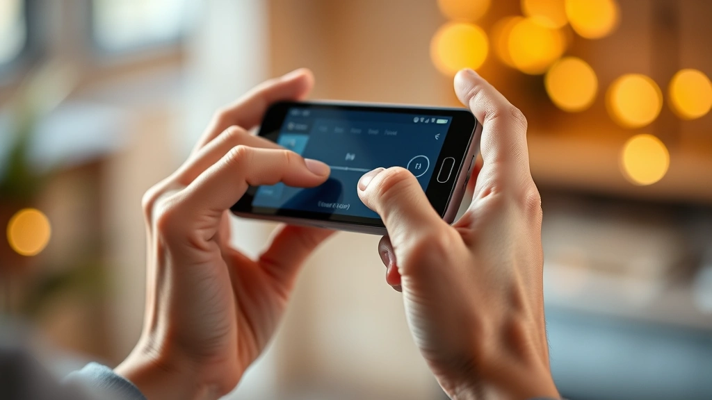 Hands holding the gadget at natural angle demonstrating ergonomic design, fingers interacting with controls, warm lighting emphasizing tactile quality and comfortable grip