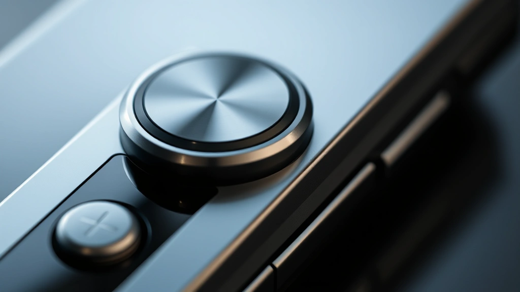 Close-up of premium tech gadget showing sleek metal and glass materials with perfect surface finish, professional product photography, studio lighting, shallow depth of field, premium aesthetic