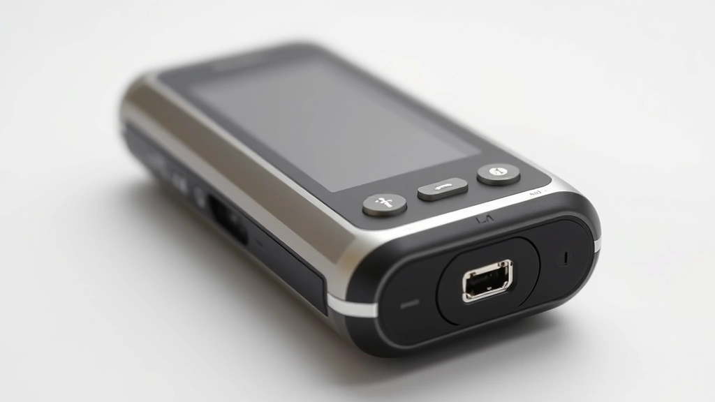 Premium tech gadget on clean white background showing metallic finish and precise button placement, professional product photography style