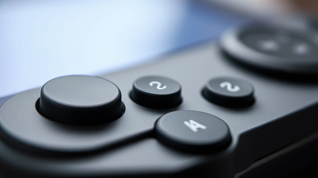 Close-up detail shot of gadget controls and interface, showing tactile buttons and premium materials, shallow depth of field