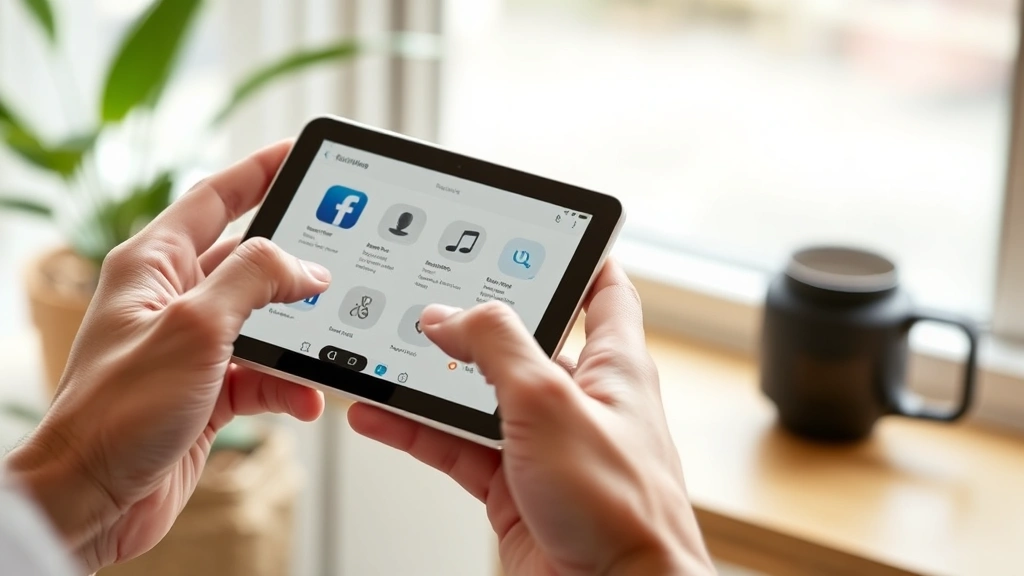 Hands holding modern tech device showing intuitive interface and responsive screen, natural lighting, lifestyle photography