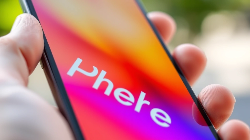 Close-up of a smartphone display showing vibrant colors and sharp text, hand holding it at an angle to show screen brightness and clarity, natural lighting