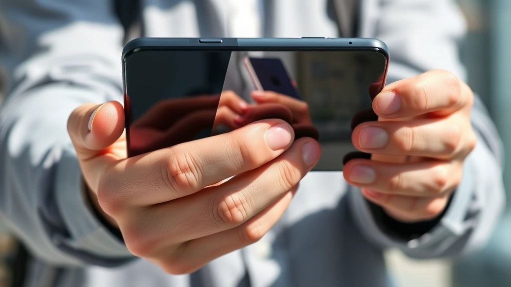 Person's hands holding and examining a sleek consumer electronics device, showing build quality and premium materials in natural daylight