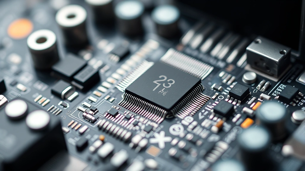 Detailed macro photography of tech gadget components including circuit boards, microchips, and internal engineering precision with shallow depth of field