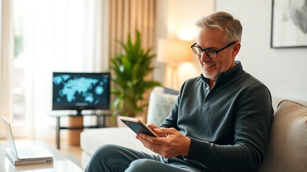 Lifestyle photograph of person using various connected tech devices simultaneously showing seamless ecosystem integration and smart home connectivity in contemporary living space