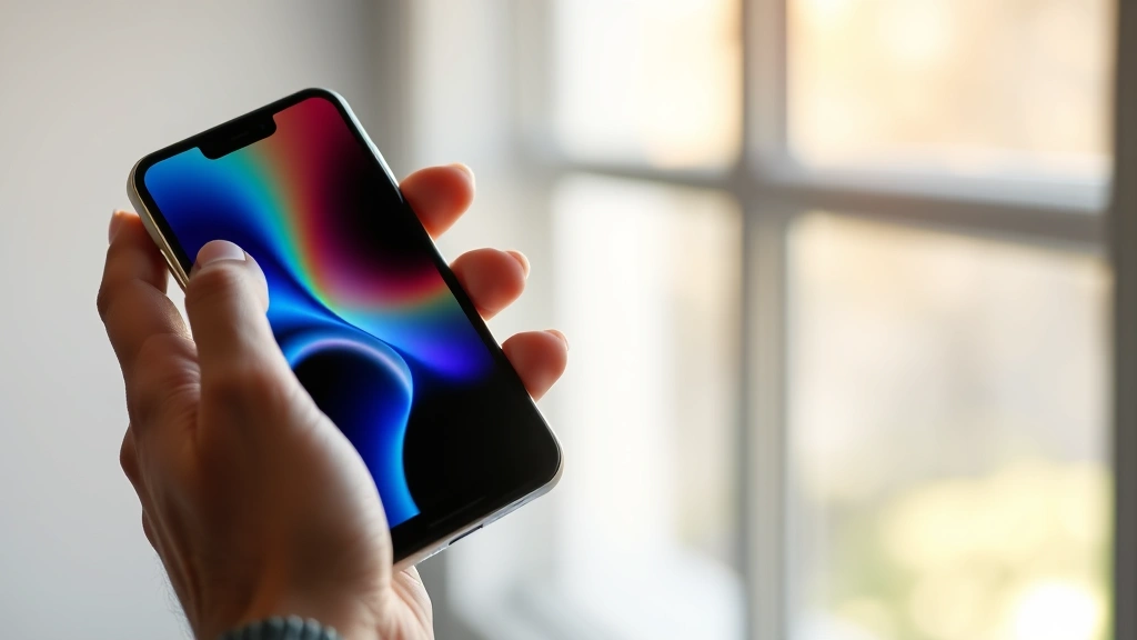 Hands holding premium smartphone displaying vibrant display, natural lighting through window, showing build quality and design details clearly