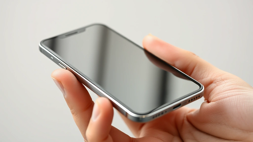 Close-up detail shot of premium metal and glass smartphone being held in hand showing refined craftsmanship and build quality against neutral background