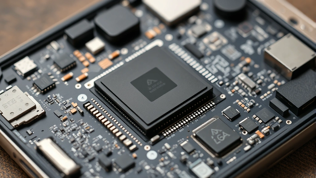 Close-up of smartphone internals showing processor, battery, and circuit board components in detailed professional photography