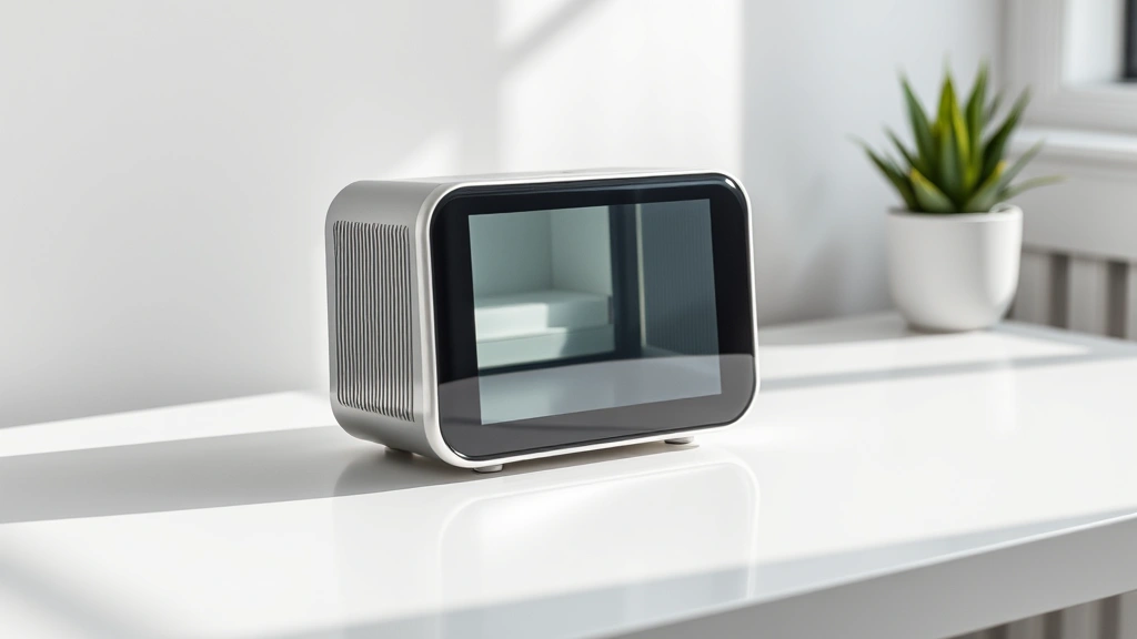 Premium aluminum and glass gadget displayed on minimalist white desk surface with soft natural lighting, showing sleek modern industrial design aesthetic