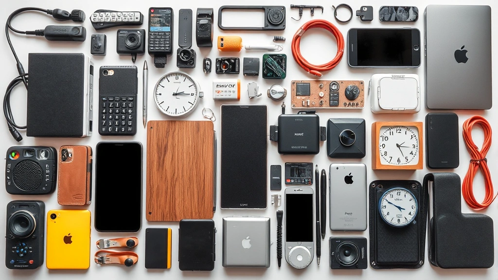Collection of various gadgets and electronics arranged artfully showing different materials and build quality examples