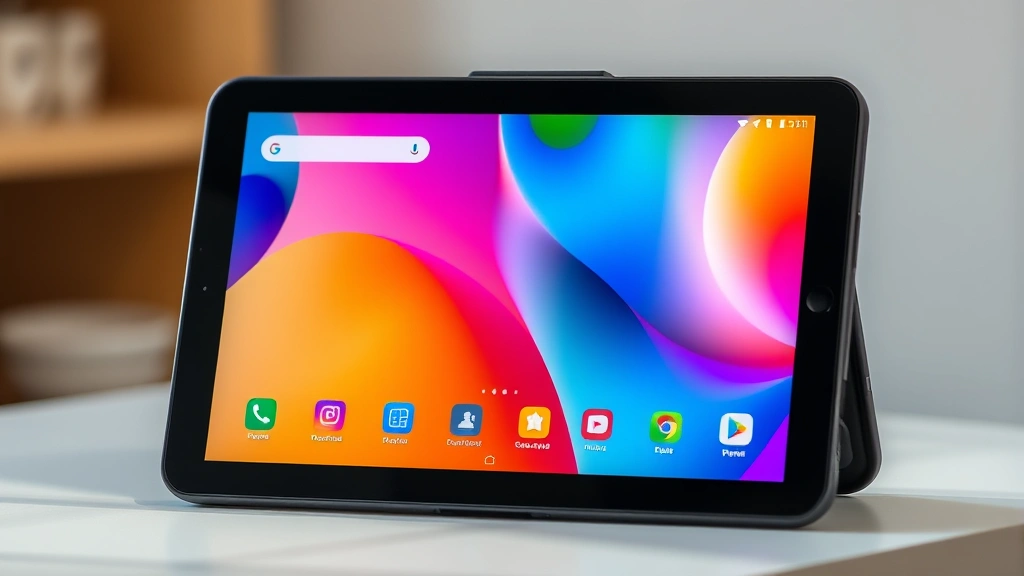 Device displaying vibrant, colorful interface with smooth UI elements, showing responsiveness and display quality in realistic usage setting, natural lighting