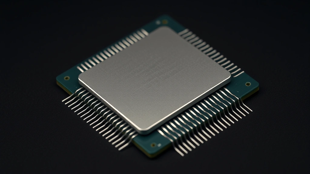 High-performance processor chip with metallic finish on dark background, showcasing advanced semiconductor technology