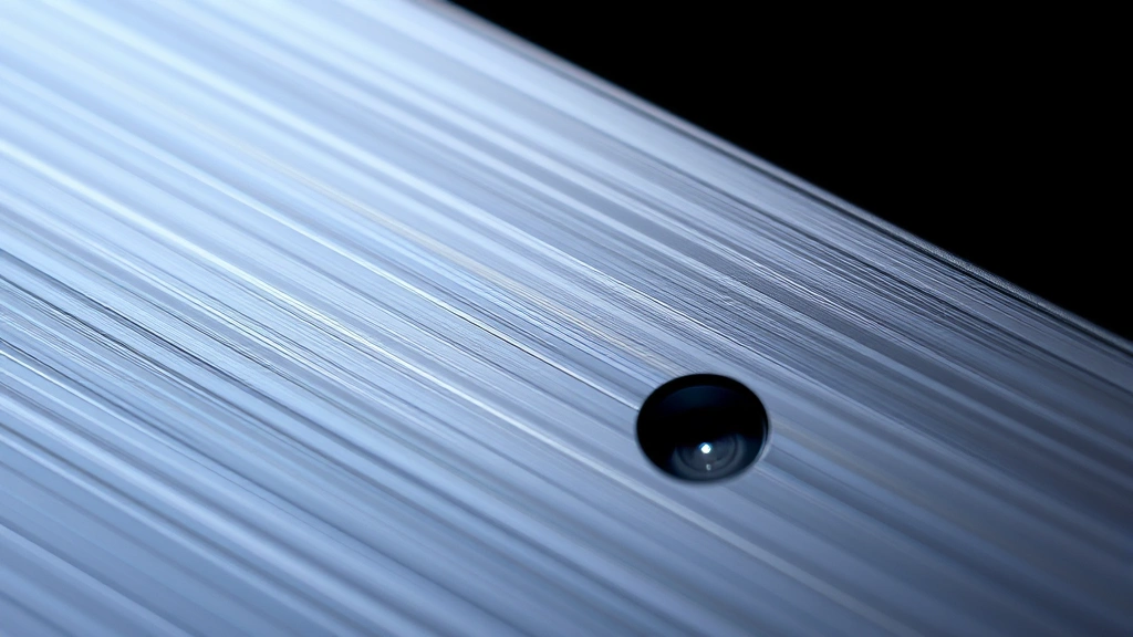 Close-up macro photography of device surface showing premium texture, brushed metal finish, and manufacturing precision details in soft lighting
