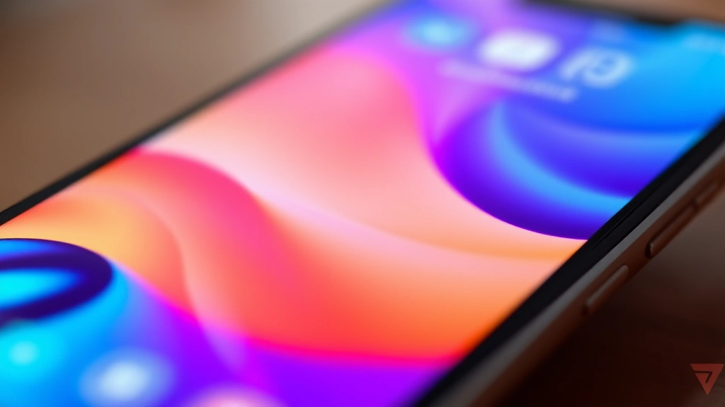 Close-up of smartphone display showing vibrant colors and high refresh rate animation in action, with shallow depth of field emphasizing screen quality and brightness