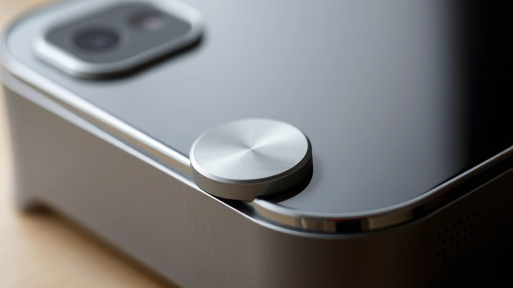 Close-up of premium gadget showing sleek metal frame, precise button details, and matte finish texture under soft lighting