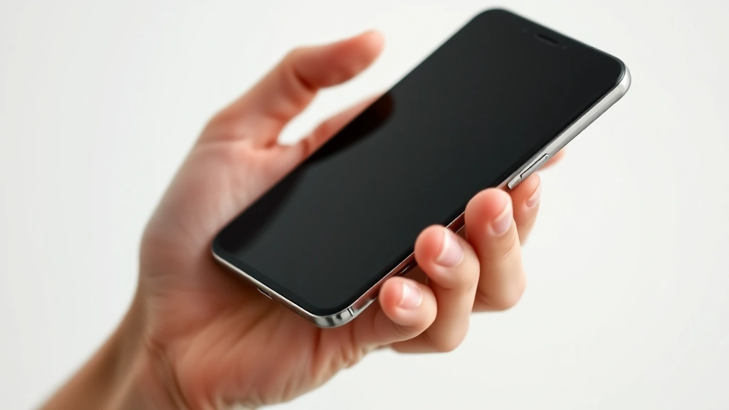 Close-up of hands holding a premium smartphone with visible display quality and sleek design against a minimalist background