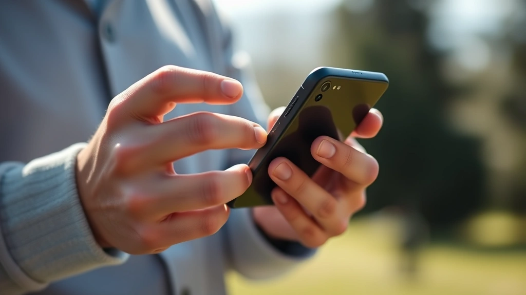 Person's hands holding and testing a tech gadget in natural daylight, demonstrating real-world usage, ergonomic grip, genuine interaction, clear detail of device features