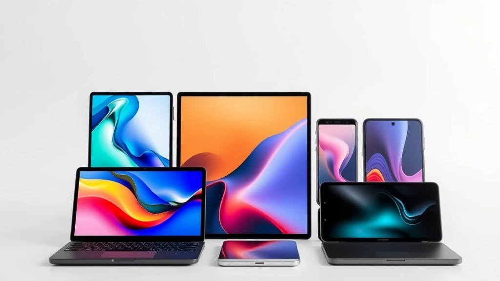 Multiple consumer tech devices arranged together showcasing different design philosophies and form factors in neutral studio setting