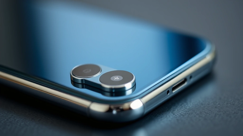 Close-up detail shot of premium device build quality showing metal frame, glass back, and precise button placement with shallow depth of field