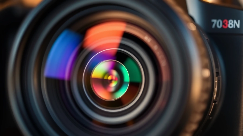 Close-up of advanced camera lens system with multiple elements visible, professional photography equipment aesthetic, shallow depth of field, warm lighting