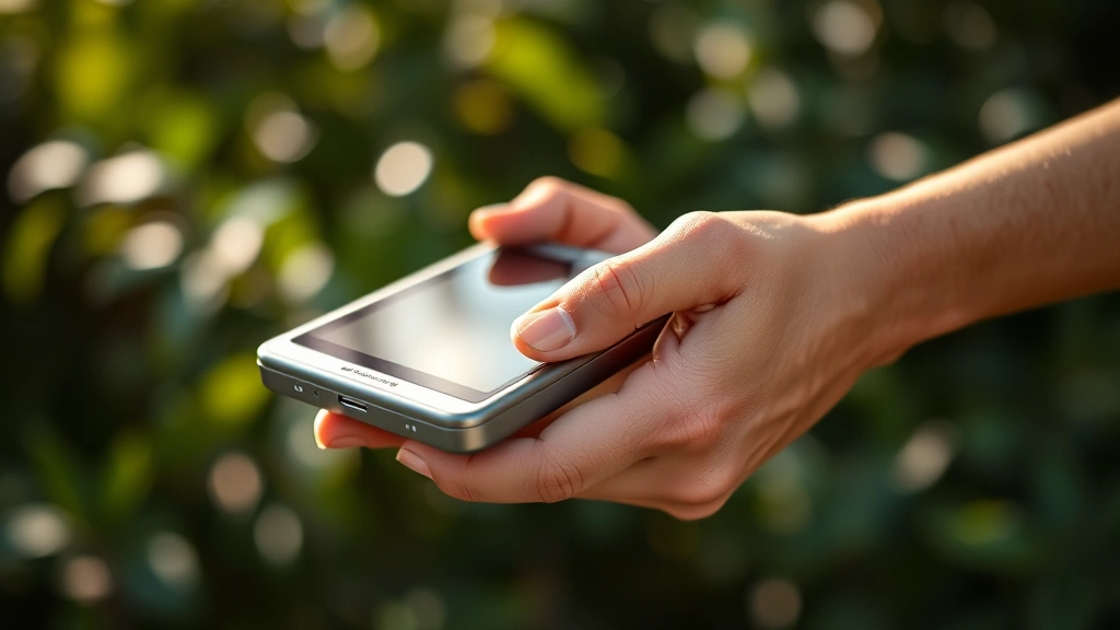 Hands holding modern tech gadget in natural light, demonstrating ergonomic design, build quality, and real-world usability